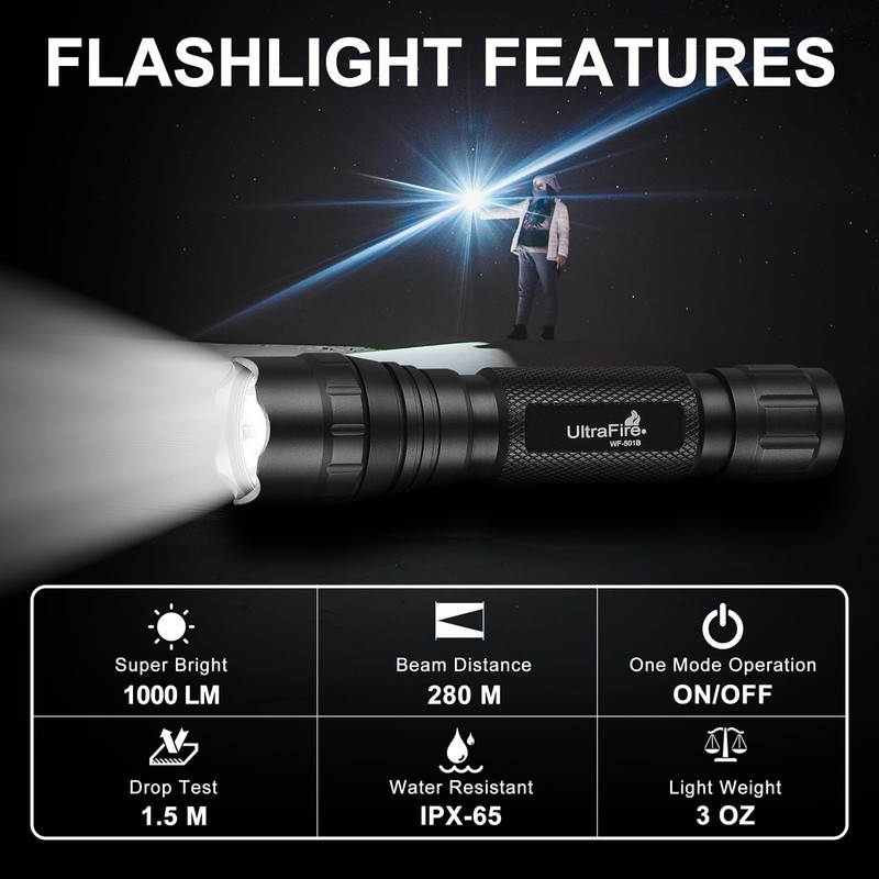 ULTRAFIRE LED Tactical Torch 1000 Lumens Single Mode Super Bright
