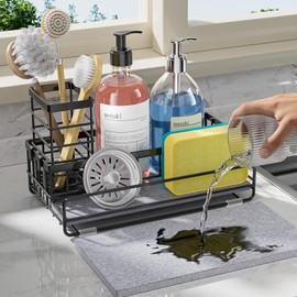 Ahonnpely Large Family-Sized Sponge Holder for Kitchen Sink Organizer - Sink Caddy with Instant Drying Stone, Stainless Steel Sponge Holder for Sponges, Scrubbers, Soap, Home Countertop Organizer
