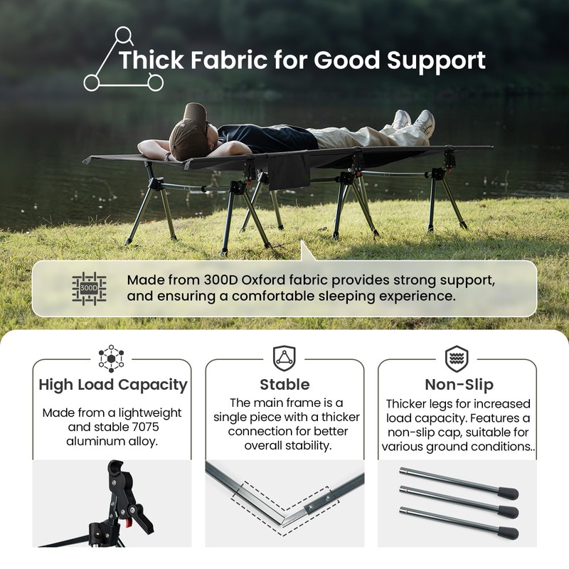 OneTigris SUPRANUBIS Camping Cot, Height Adjustable with Cot Leg Extenders,