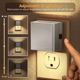 JandCase Night Light,Automatic Night Lights Plug into Wall,Dusk to Dawn,2 Pack Soft White 3000K Brightness Adjustable Nightlight for Kids Bedroom Bathroom Hallway Kitchen