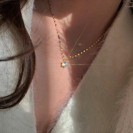 Atentuyi Wedding Dainty Chain Delicate Necklace Gold Simple Chain Minimalist Necklace Sparkly Crystal Solitaire Necklace Round Dot Cz Pendant Necklace Thin Choker Jewelry for Women and Girls