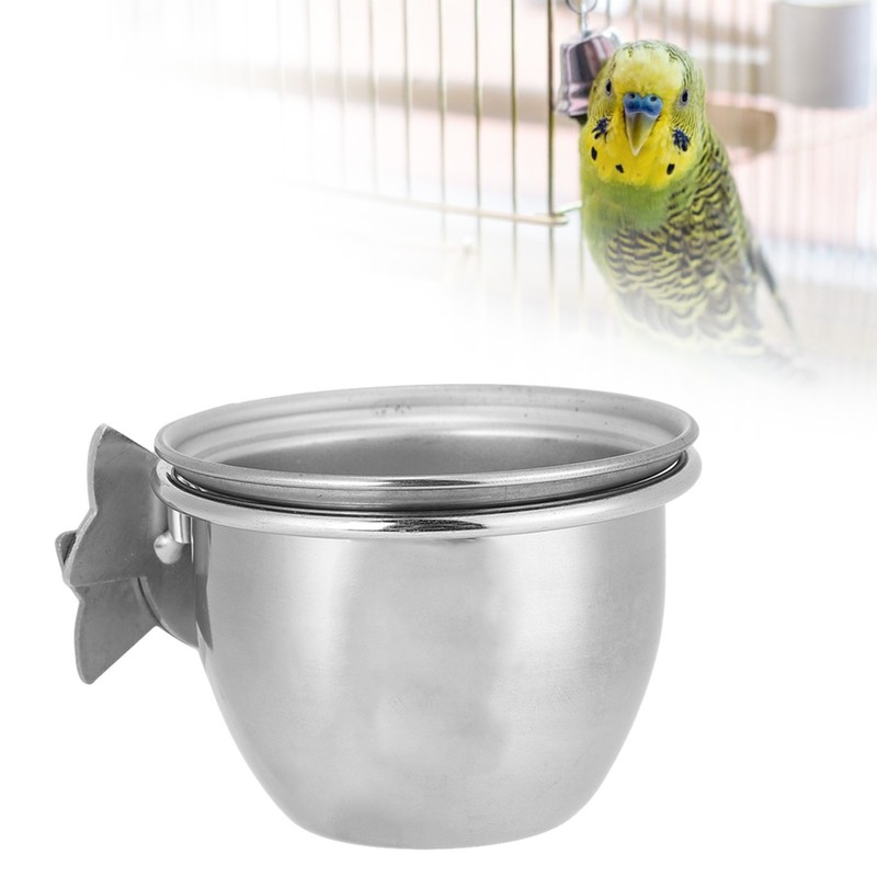 Stainless Steel Parrot Food and Water Coop Cup Bird Feeding