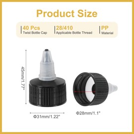 PATIKIL 28/410 Twist Bottle Caps, 40 Pcs Plastic Ribbed Edge Squeeze Bottle Replacement Caps with Foam Gasket for Paint Lids Glue Dispensing, Clear Black