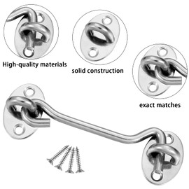 ALTcompluser 2 Pack Cabin Hook Eye Door Latch, Stainless Steel 4 Inch Gate Cabinet Latches with Mounting Screws, Heavy Duty Swivel Latch Lock for Window, Sliding Door, Bedroom and Bathroom