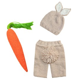OBEEII Baby Bunny Outfit Easter Photography Prop Crochet Knit Hat Diaper Carrot Set for Boy Girl Hat+Pant+Carrot 02 One Size