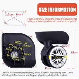 Luggage Wheels Replacement for Suitcase, Replacement Luggage Wheels Repair Suitcase Bag Parts Spinner Casters Black A Pair 2 pcs