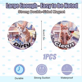 Cat Dishwasher Magnet Clean Dirty Double-Sided Funny Dishwasher Clean Dirty Magnet Dishwasher Magnet with Cat for Kitchen Fridge Laundry Room