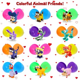 12 Pack Prefilled Easter Eggs with Toys, Animal Building Block Easter Basket Egg Hunt Stuffers, Pre Filled Easter Eggs Fillers Zodiac for Kids Gifts Party Favors, Goodie Bag Stuffer, Easter Prizes
