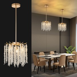 ROMYEAR Gold Tree Branches Crystal Chandeliers Luxury Raindrop Pendant Light Fixture 3 Light Round Tassel Ceiling Light Hanging Lighting for Dining Room Bedroom Living Room Entryway