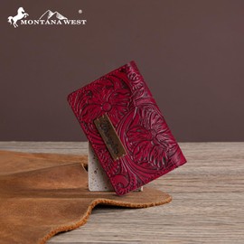 × Wrangler Card Case Wallet for Men Women Business Card Holder Leather Front Pocket Embossed Social Security Card Protector, Hot Pink
