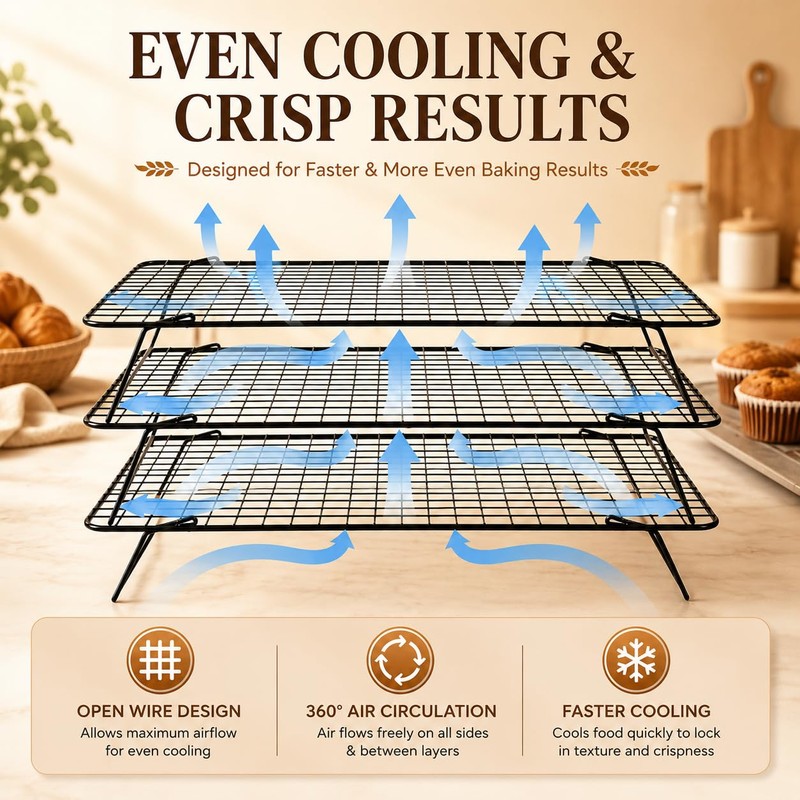 Cooling Racks for Baking, 3-Tier Stackable Stainless Steel Wire Cooling