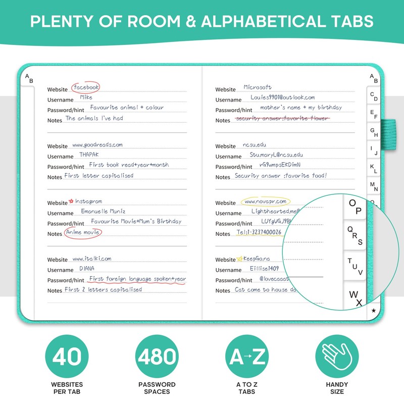 Taja Password Keeper Book with Alphabetical Tabs, Small Password Books