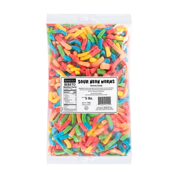Kervan Candy Bebeto Sour Neon Worm Gummies - Fruity, Soft