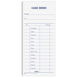 BankSupplies Cash Memo - 2.75 W X 6.25 H - Pack of 1000 - Padded Form - Printed in Blue Ink - White Background - to & from Details - Recordkeeping & Money Handling Forms
