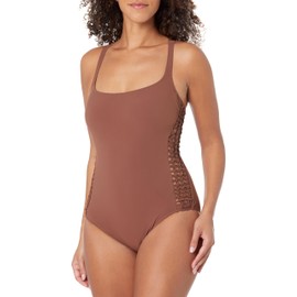 Profile by Gottex Women's Standard Iota D-Cup Round Neck One Piece, Dark Brown