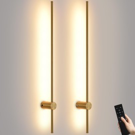 Giawosth Battery Operated Wall Sconce USB Rechargeable Sconces, 39.3" Brushed Gold Wireless Wall lamp Set of 2, 3000K-6000K & Dimming with Remote Control, LED Wall Lights for Living Room, Bedroom
