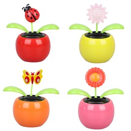 Welecom 4 Solar Dancing Sunflower Toy Solar Powered Dancing Ladybug in Colorful Pots Swinging Butterfly Flip Flap Animated Bobblehead Dancer Window Sun Catcher Car Dashboard Decor Portable Suncatchers