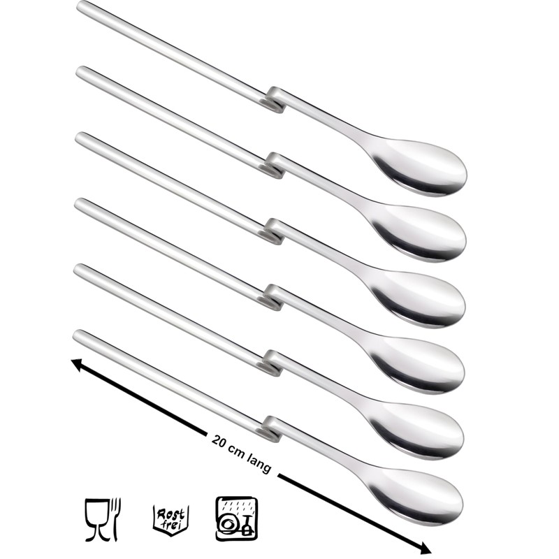 6 x long drink spoons with kink (20 cm long),