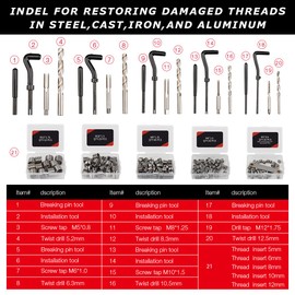 AKM 338Pc Thread Repair Kit, HSS Drill Helicoil Repair Kit SAE&Metric，1/4" 5/16" 3/8" 7/16" 1/2" M5 M6 M8 M10 M12 Kit with Thread Gauge