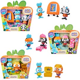 Brave Bunnies Basic Figure Sets, Pack of 3, Each with 1 Rabbit Figure, 1 Animal Figure, 1 Accessory, Painting, Skateboard or Treasure Hunt - Online No Pre-Selection of the Variant Possible