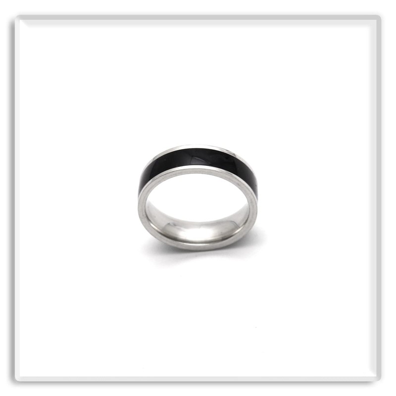 Xusamss Fashion Stainless Steel Epoxy Band Ring(Black White(9))