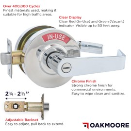 Commercial Door Handle Bathroom Door Lock in Chrome | Vacant Occupied Bathroom Lock | Commercial Door Lock for Public Bathroom & Restrooms in Industrial Buildings