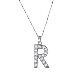 Aurora Tears 26 Letters Necklace/Stud Earrings, 925 Sterling Silver, Initial A-Z Alphabet Pendant/Earring with Cubic Zirconia, Jewellery Gifts for Women, Cubic zirconia, R