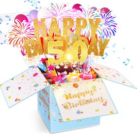 Tnvee 50TH Birthday Cards with Lights & Music & Candle, 3D Large Pop Up Happy Birthday Cards for Women Man Greeting Cards Decorations for 50 Years Old Mom Dad Wife Husband Friend