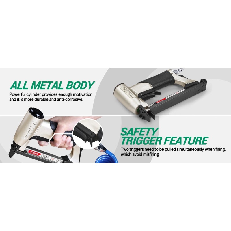 meite Pneumatic Upholstery Stapler With Safety Trigger Fine Wire Stapler