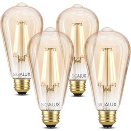 Sigalux Edison Bulbs, E26 LED Bulb 60 Watt Dimmable Vintage Light Bulbs, LED Filament Amber Light Bulb with 90 CRI, ST19 Antique Old Fashioned Retro Light Bulb 2700K Soft White, 9W, 700LM, 4 Pack