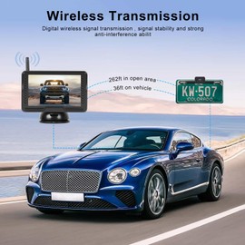 VECHTEL Wireless Reversing Camera with 5 Inch HD IPS Screen, Stable Wireless Signal, Waterproof IP69, Night Vision, Lining, DIY, Removable Bracket