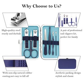 Manicure Set, Nail Clipper Kit, Nail Clipper Set, Nail Care Kit, 8 In 1 Professional Manicure Kit Personal Care, Stainless Steel Facial Pedicure Care Tools, Grooming Kit for Women Men, Blue