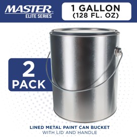 Master Elite 1 Gallon Lined Empty Metal Paint Can Bucket with Lids, Bail Handles, Pack of 2 - Triple Tight Seal, 128 fl. oz. Steel Coating Storage Container Tin - Store Leftover Water-Based Paint Auto