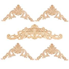 MUXSAM Wood Appliques Onlays Set, 5-Pack Unpainted Decorative Carved Decals for Bed Door Cabinet Wardrobe Mantel Ceiling Wall Headboard Furniture Upgrade Decor Craft DIY Projects,12x12cm+40x11cm