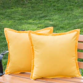 LIGICKY Yellow Outdoor Waterproof Pillow Covers 20x20 Inch Pack of 2 Decorative Square Solid Color Pillows with Wide Edge Cushion Cover for Patio Tent Garden Couch Balcony