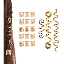 Hair Accessories for Women 18 Pcs Gold Hair Cuffs Set for Women Metal Loc Hair Jewelry for Braids Halloween Pirate Hair Cuffs Clips Rings Decoration Womens Renaissance Accessory