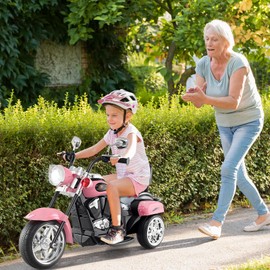 Costzon Kids Motorcycle, 6V Battery Powered Ride on Chopper Motorcycle w/Horn, Headlight, 3-Wheel Stable Ride on Toys, Electric Toddler Motorcycle for Kids, Gift for Boys Girls (Laser Pink)
