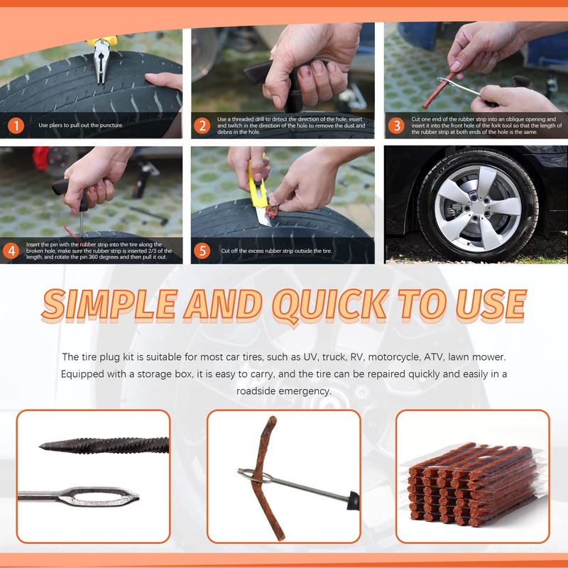 Tanstic 34Pcs Tire Repair Kit Auto Tire Plug Kit Includes