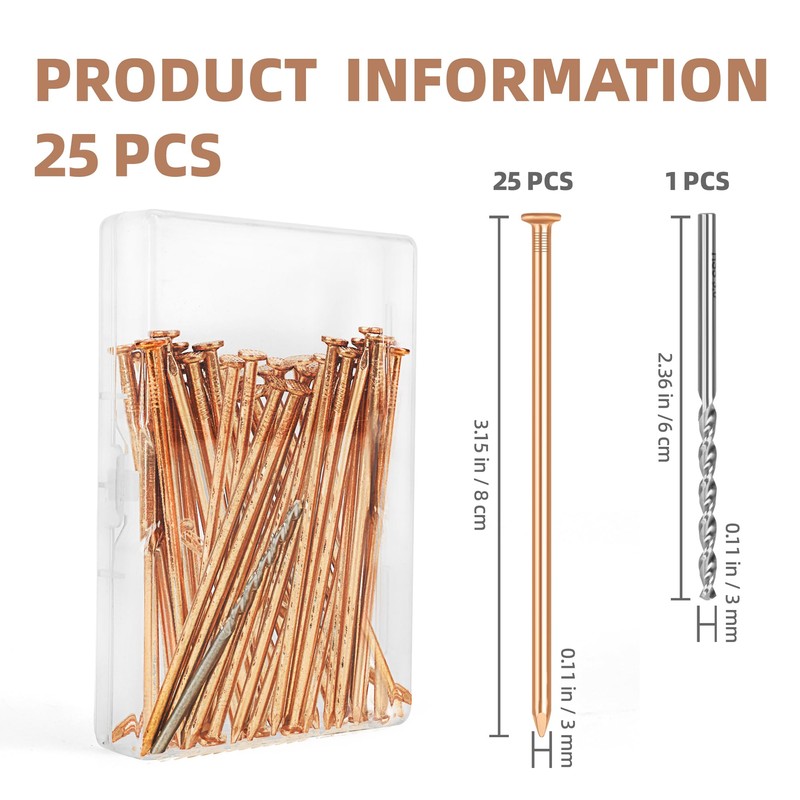 UNIFAMILY 25pcs Copper Nails for Killing Trees Stump Root, 3.15