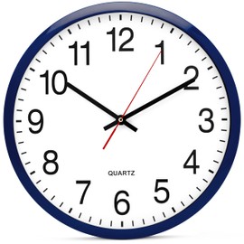 Bernhard Products Navy Wall Clock, Silent Non Ticking - 16 Inch Extra Large Quality Quartz Battery Operated Round Easy to Read Home/Office/Business/Kitchen/Classroom/School Clocks