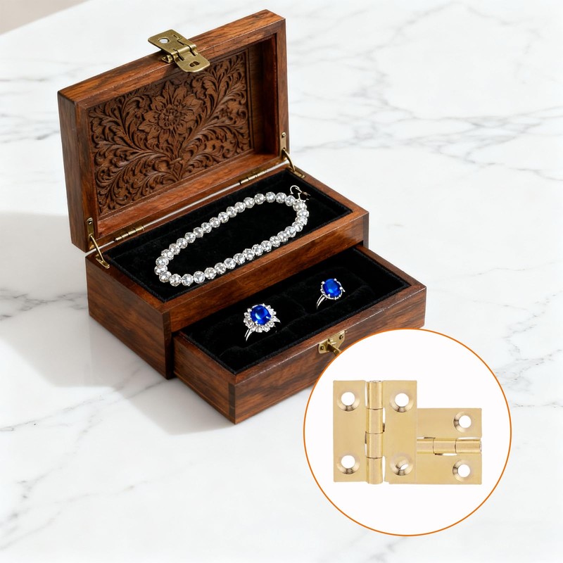 8Pcs Mini Hinges,Small Box Hinges,Mini Solid Brass Cabinet Drawer Butt