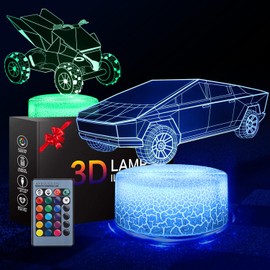 3D Illusion Car Night Light, 16 Colors Change with Remote Control and Smart Touch, Car Stuff for Boys Girls Room Decor Lamp Birthday Christmas Gifts