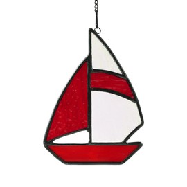 BOXCASA Sailboat Decor Stained Glass Window Hangings,Stained Glass Suncatchers for Window Boat Decor,Nautical Decorations for Home Indoor Window Bathroom Bedroom Livingroom