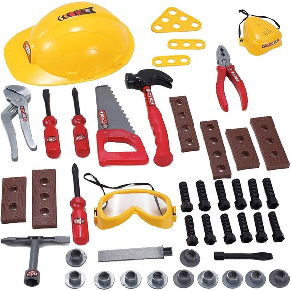 Little Handyman Repair Toy Tool Set Pretend Play Construction with Hard Hat, Nuts, Bolts and Safety Accessories Set - Realistic Plastic Kids Children Playset (52 Piece Set)