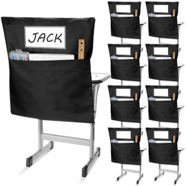 Paterr 48 Pcs Chair Storage Pockets Student Chair Pockets for Classroom with Name Tags School Chair Bags Seat Pockets Chair Organizer for Classroom Student Books (Black,19.69 x 17.32 Inch)