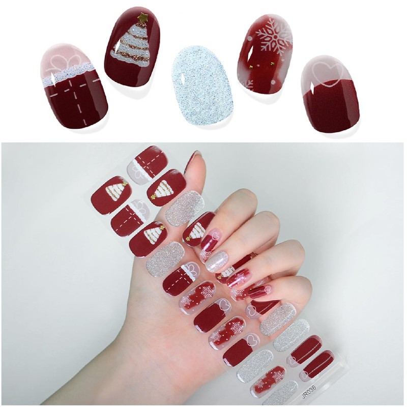 XEAOHESY 1 Sheet 24pcs Christmas Semi Cured Gel Nail Strips,