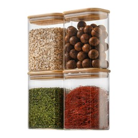 D2scrma 64oz Rectangle Airtight Glass Storage Containers with Bamboo Lids (Set of 3), Square Food Storage Jar, Pantry Organizers for Cereal, Flour, Pasta and Coffee beans (‎with Black Lable)
