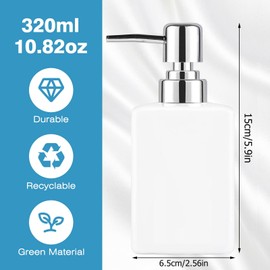 AstraLoom 320ml Square Ceramic Hand Soap Dispenser with Plastic Pump Head for Shampoo/Bath Milk/Liquid Soap for Bathroom Kitchen (White)