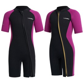 Lansru Children's Wetsuit Short - 2.0 mm Neoprene for Girls, Pioneer Wisconsin Full Zip, UV Protection, Thermal Wetsuit for Surfing, Swimming and Diving