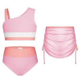 GRACE KARIN Girls 3pc Bikini Set Kids Contrast Color Hawaiian Beach Bathing Suit Light Pink 10 Years